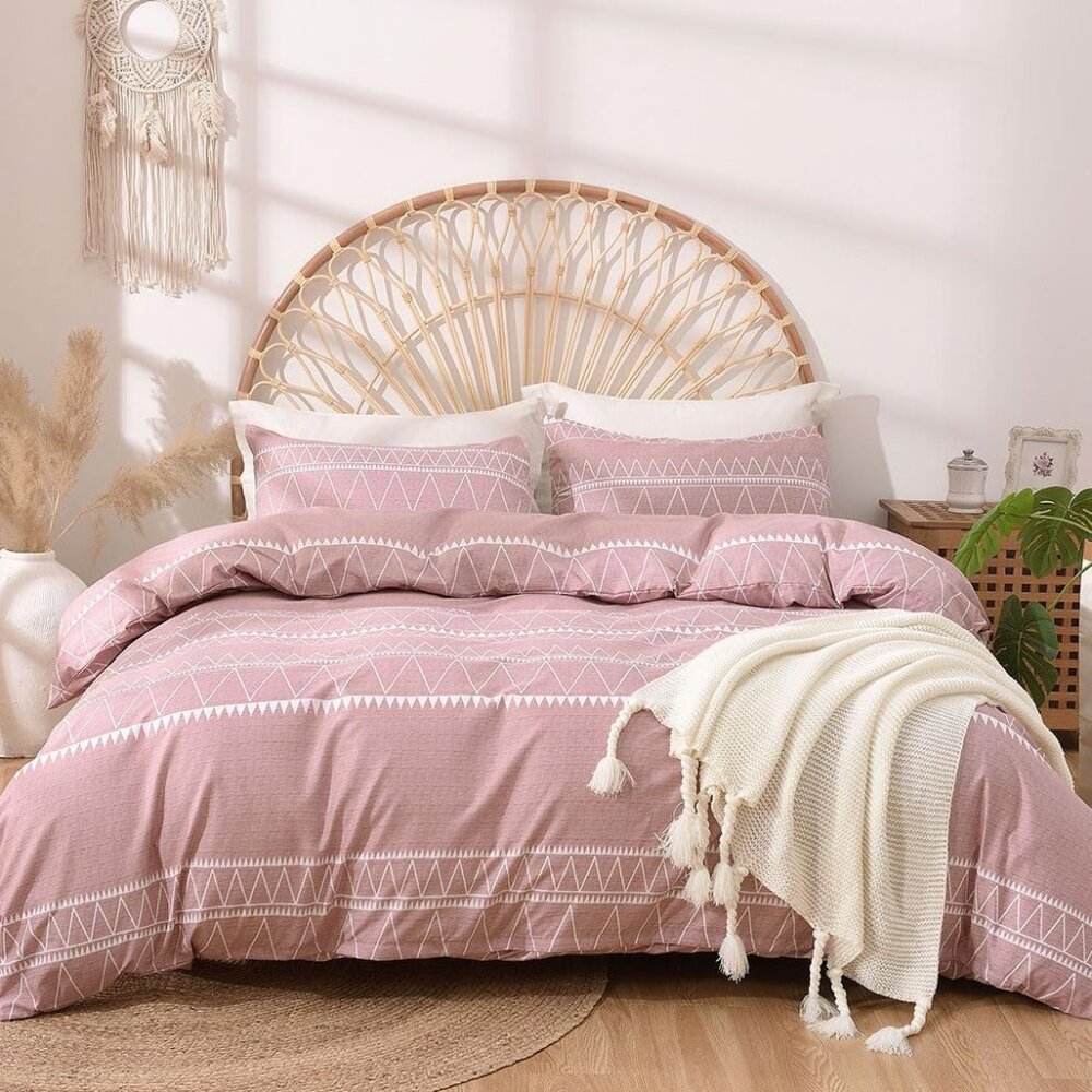 Duvet Cover, Reversible Bedding Duvet Cover Set King Size 3pc Soft 100% - Pink